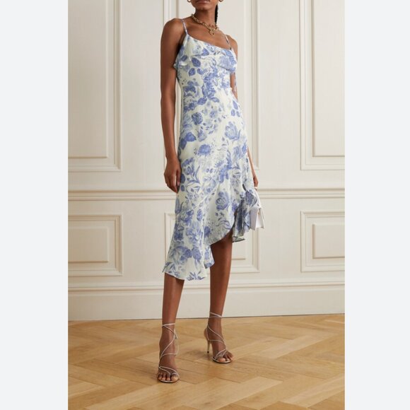 Reformation Liana Dress NWT floral ruffle midi slip womens Blue (size 12) - Picture 1 of 8